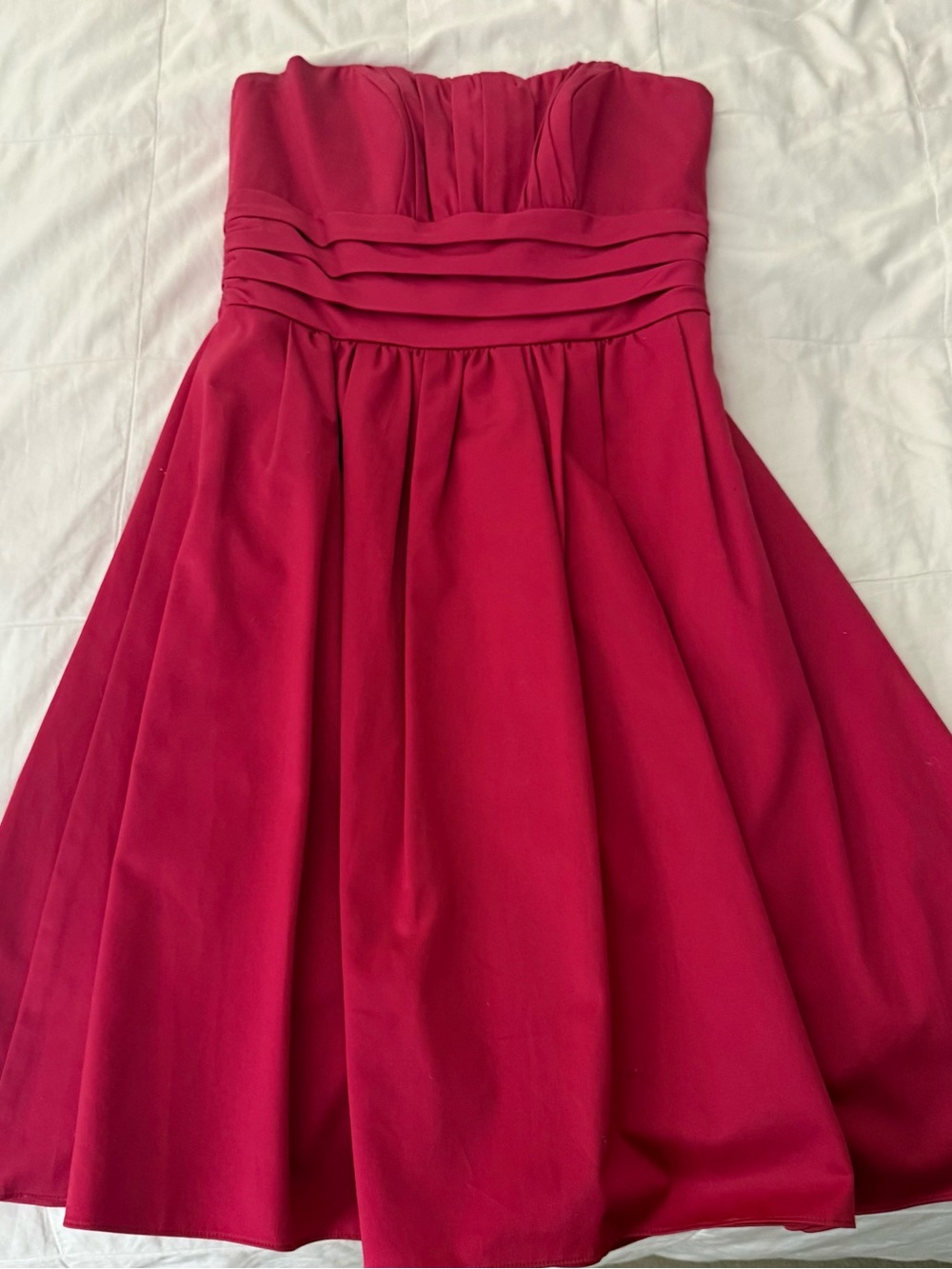 Strapless Hot Pink Pleated Waist Cocktail Dress